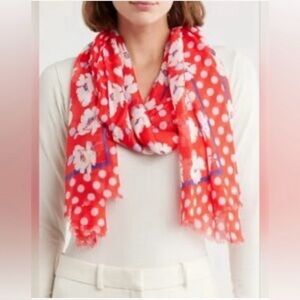 Kate Spade springtime floral red, blue and white oblong scarf 🧣 NWT.